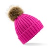 Fur Pom Pom Chunky Beanie - B412:Fuchsia, 100% acrylic, One Size